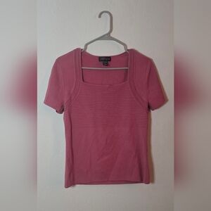 Cable & Gauge Mauve Ribbed Knit Everyday Work Top Square Neck Short Sleeve L